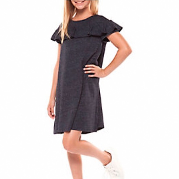 Dex Girls Ruffle Short Sleeve Charcoal Gray Dress - Picture 1 of 8